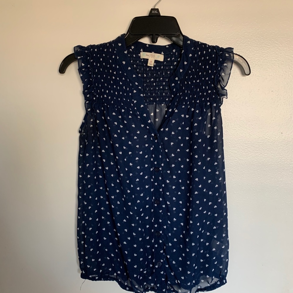 Blue with white hearts blouse